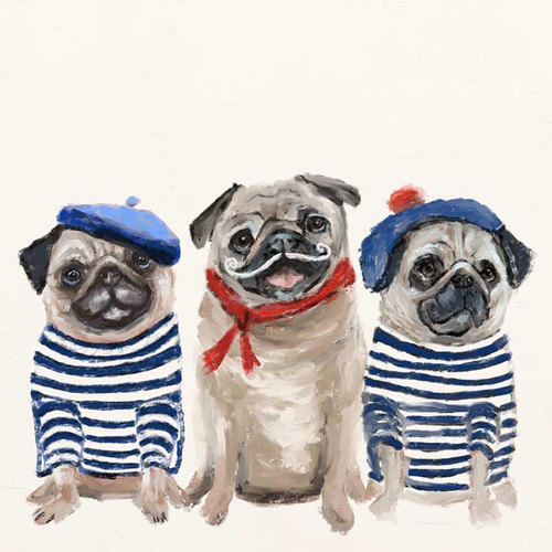 Best Friend - 3 French Pugs Stretched Canvas Wall Art