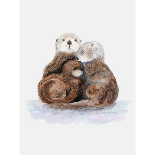 Sea Otter Family Stretched Canvas Wall Art