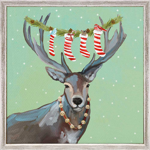 Holiday - Wondrous Deer With Stockings Mini Framed Canvas