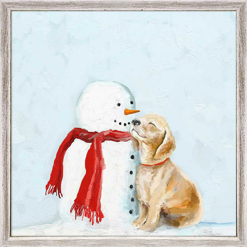Holiday - Puppy With Snowman Mini Framed Canvas