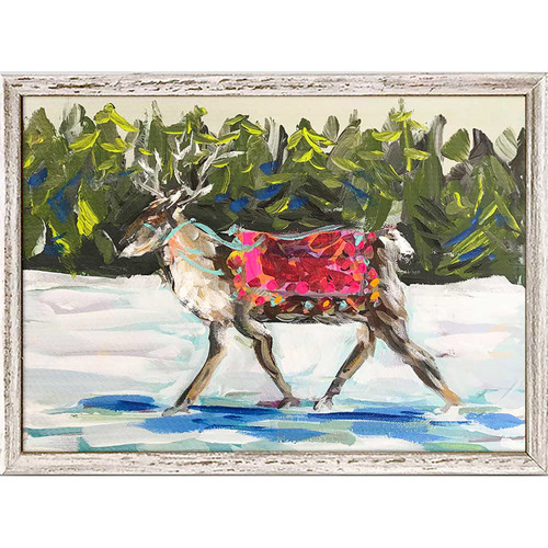 Holiday - Reindeer In Colorful Blanket Mini Framed Canvas