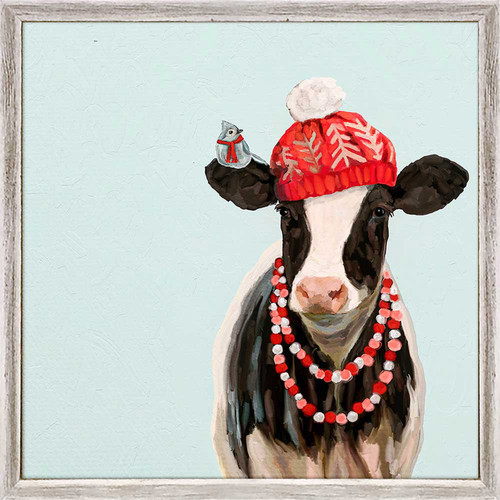 Holiday - Festive Hatted Cow Mini Framed Canvas