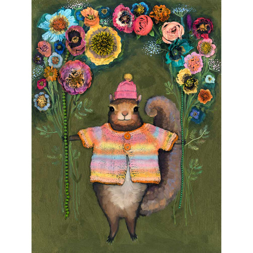 Squirrel Bouquet Stretched Canvas Wall Art