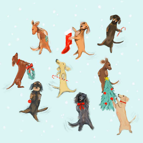 Holiday - 9 Dachshunds Dancing Stretched Canvas Wall Art