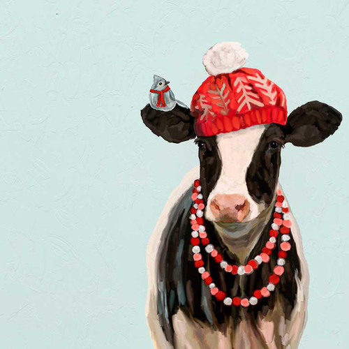 Holiday - Festive Hatted Cow Stretched Canvas Wall Art