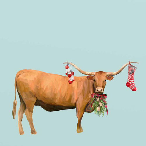Holiday - Festive Longhorn Stretched Canvas Wall Art
