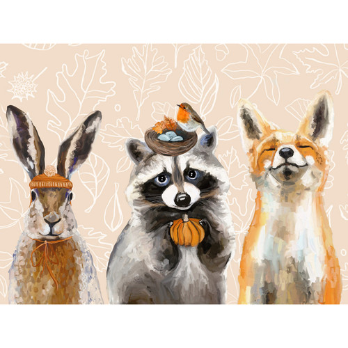 Fall - Thankful Raccoon and Pals Stretched Canvas Wall Art
