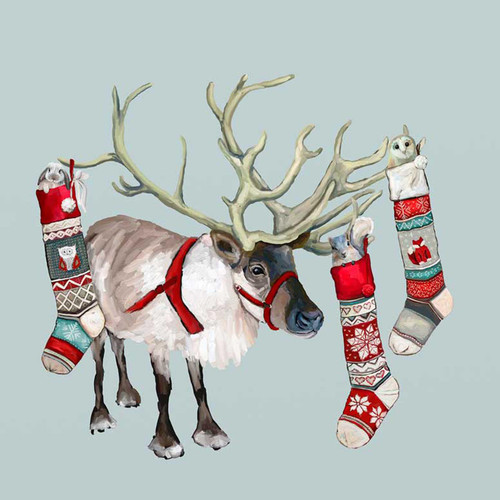 Holiday - Reindeer Stockings Stretched Canvas Wall Art