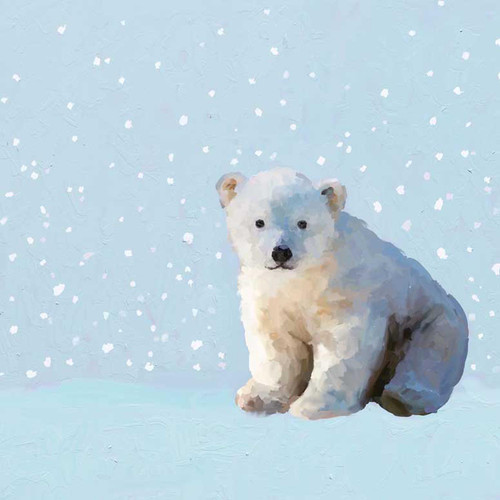 Holiday - Snowy Polar Bear Cub Stretched Canvas Wall Art