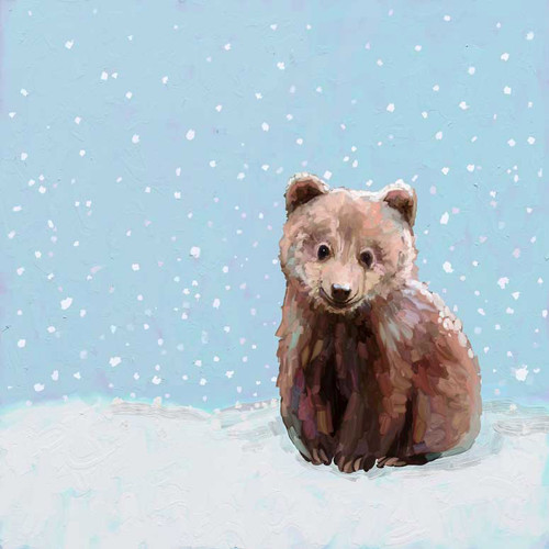 Holiday - Snowy Baby Bear Cub Stretched Canvas Wall Art