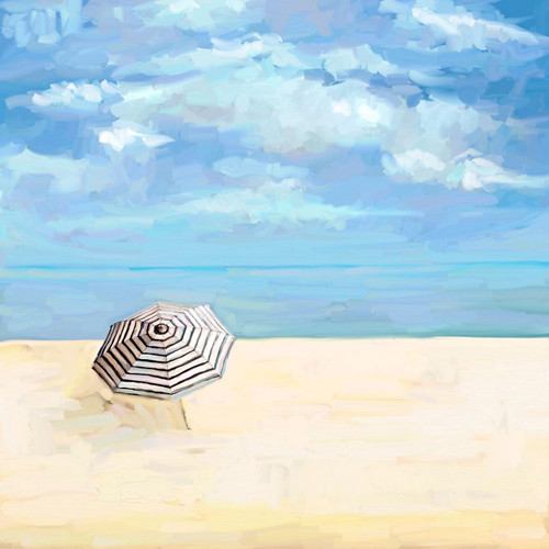 Striped Beach Umbrella Stretched Canvas Wall Art