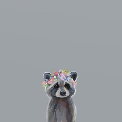 Baby Raccoon With Flowers Stretched Canvas Wall Art