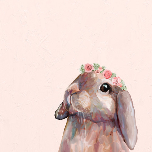Bunny With Flower Crown Stretched Canvas Wall Art