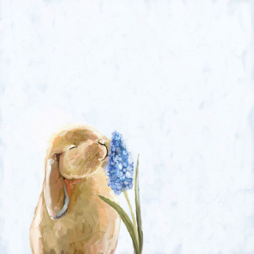 Bunny Smelling Flowers Stretched Canvas Wall Art