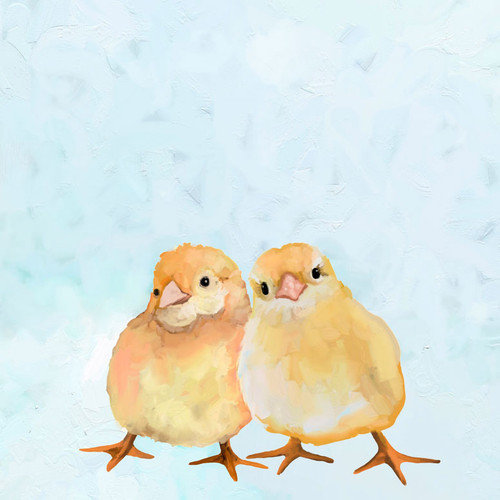 Two Chicks On Blue Stretched Canvas Wall Art