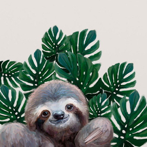 Sloth With Leaves Stretched Canvas Wall Art