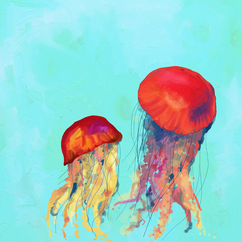 Swimming Jellyfish Stretched Canvas Wall Art