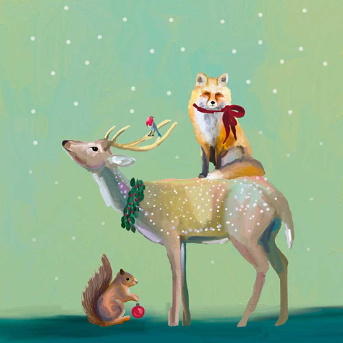 Holiday - Wondrous Buck, Fox And Squirrel Stretched Canvas Wall Art