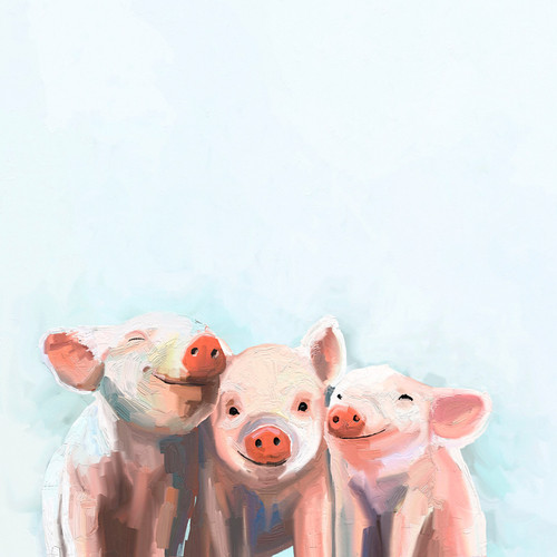 Three Little Piggies Stretched Canvas Wall Art
