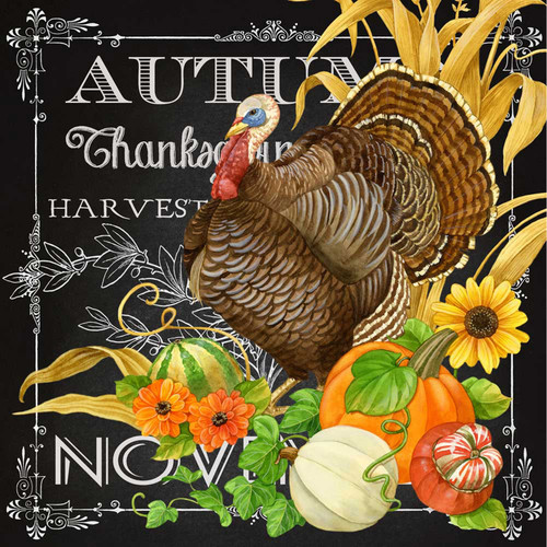 Fall - Harvest Greetings - Turkey Stretched Canvas Wall Art