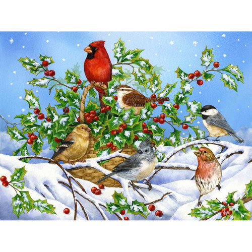 Holiday - Holly Birds Stretched Canvas Wall Art