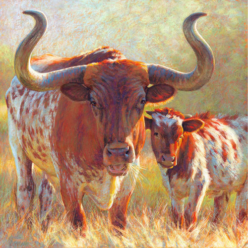 Pastoral Portraits - Grazing Longhorn Stretched Canvas Wall Art