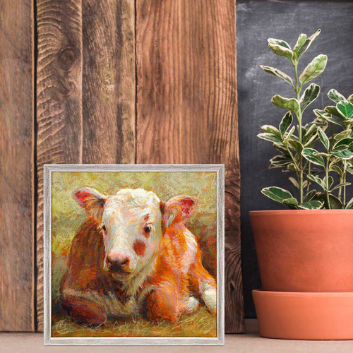 Pastoral Portraits - Resting Calf Mini Framed Canvas