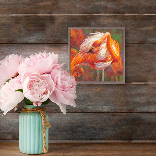 Preening Flamingo Mini Framed Canvas