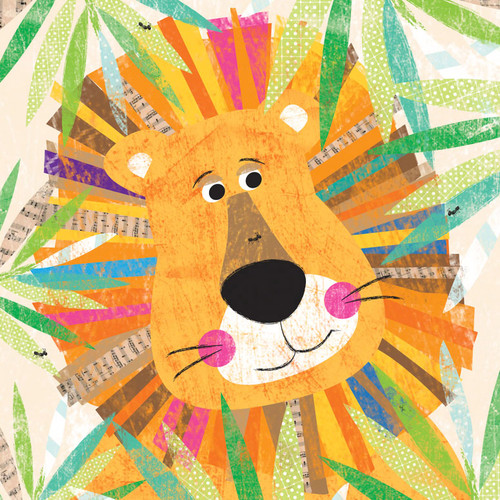 Peeking Jungle Buddies - Lion Stretched Canvas Wall Art