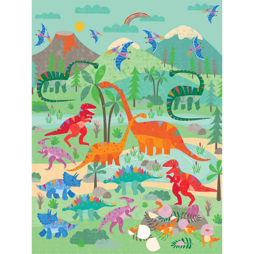 Rainbow Dinosaurs Stretched Canvas Wall Art