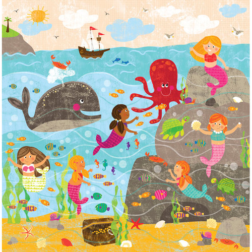 Mermaid Mingle and Play Stretched Canvas Wall Art