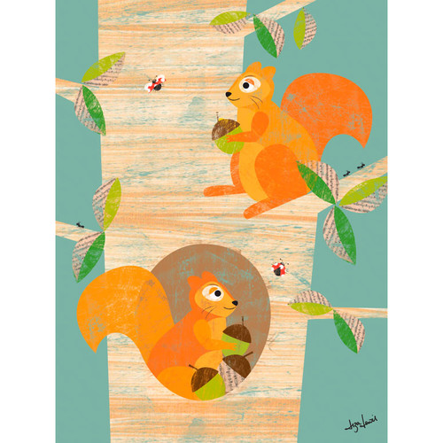 Squirrels in the Woods Stretched Canvas Wall Art