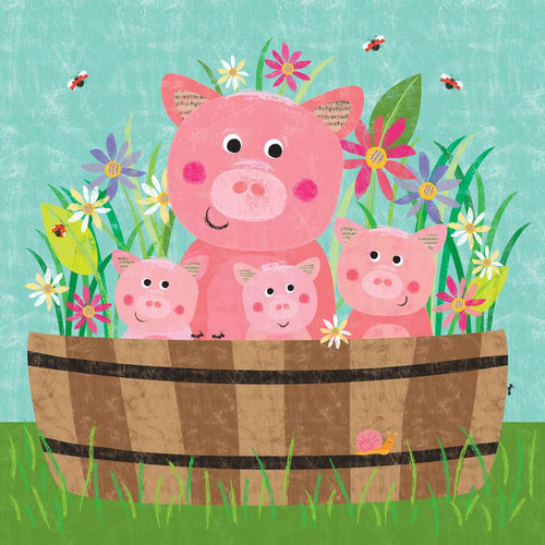 Little Pig Family Stretched Canvas Wall Art