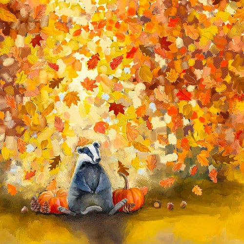 Fall - Autumn Badger Leaves Stretched Canvas Wall Art