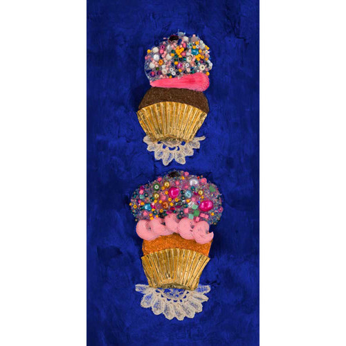 Cupcake Stack - Blue Stretched Canvas Wall Art