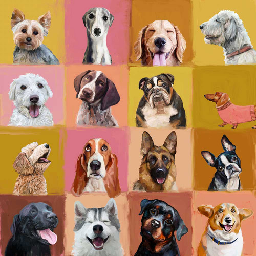 Colorblock Dogs Stretched Canvas Wall Art