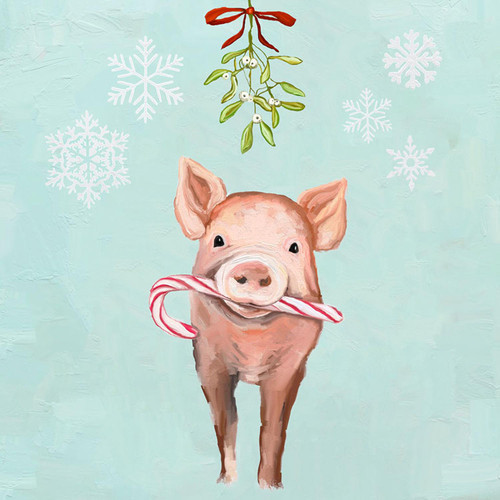 Holiday - Festive Pig Stretched Canvas Wall Art