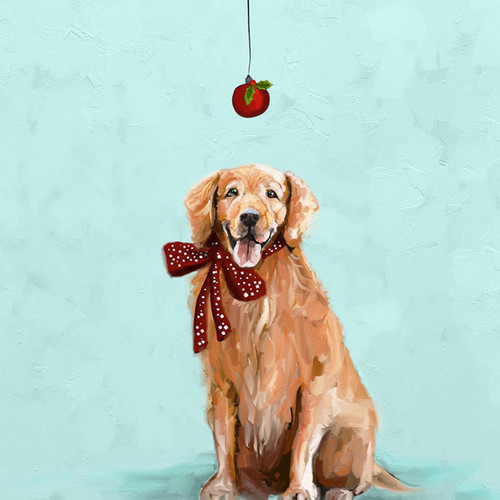 Holiday - Festive Golden Retriever Stretched Canvas Wall Art