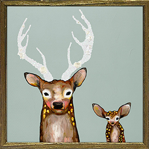 Holiday - Frosted Buck and Baby Embellished Mini Framed Canvas