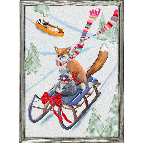 Holiday - Winter Fun For Fox And Raccoon Embellished Mini Framed Canvas