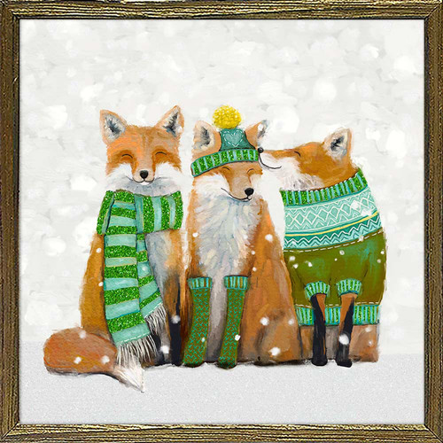 Holiday - Santa Claws Fox Trio Embellished Mini Framed Canvas