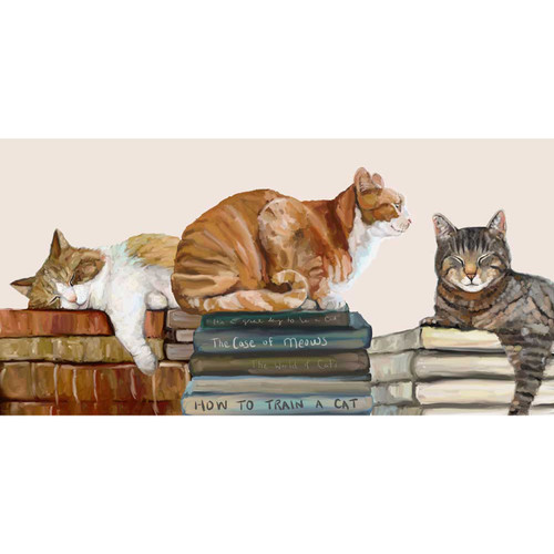 Cats On Books Stretched Canvas Wall Art