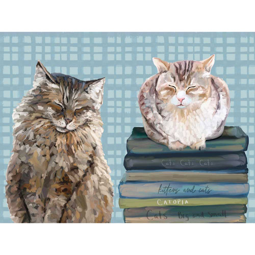 Cat Pair On Books Stretched Canvas Wall Art