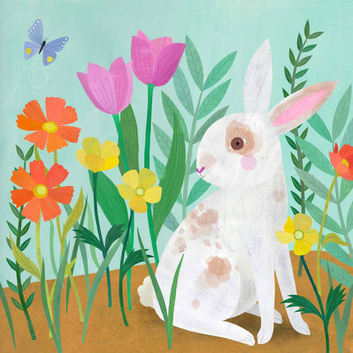 Bunny In The Flowers - Mint Stretched Canvas Wall Art