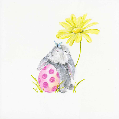 Bunny With Yellow Flower Stretched Canvas Wall Art