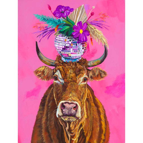 Disco Cow Stretched Canvas Wall Art
