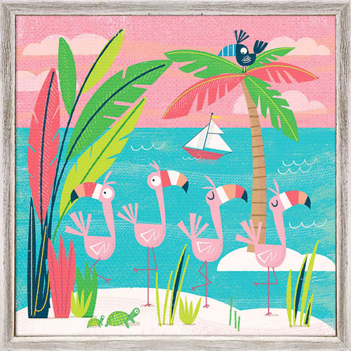 Family Of Flamingoes Mini Framed Canvas