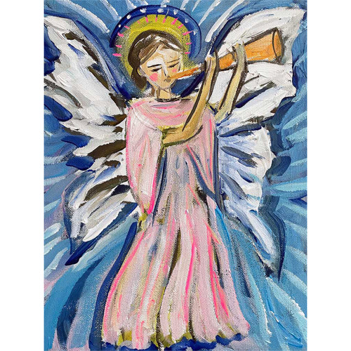 Holiday - Angel And Trumpet Stretched Canvas Wall Art