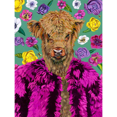 Furry Fashionistas - Fabulous Cow In Pink Coat Stretched Canvas Wall Art
