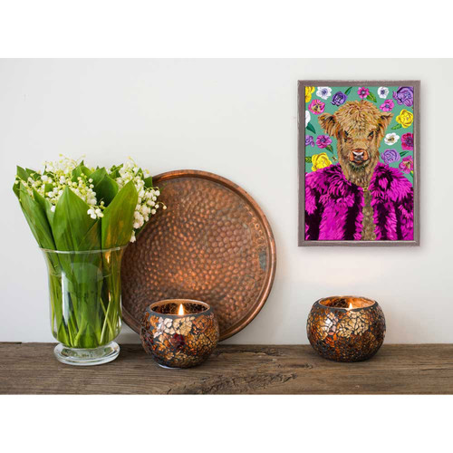 Furry Fashionistas - Fabulous Cow In Pink Coat Mini Framed Canvas